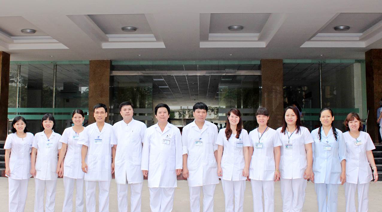 Group of medical staff standing together in a hospital setting